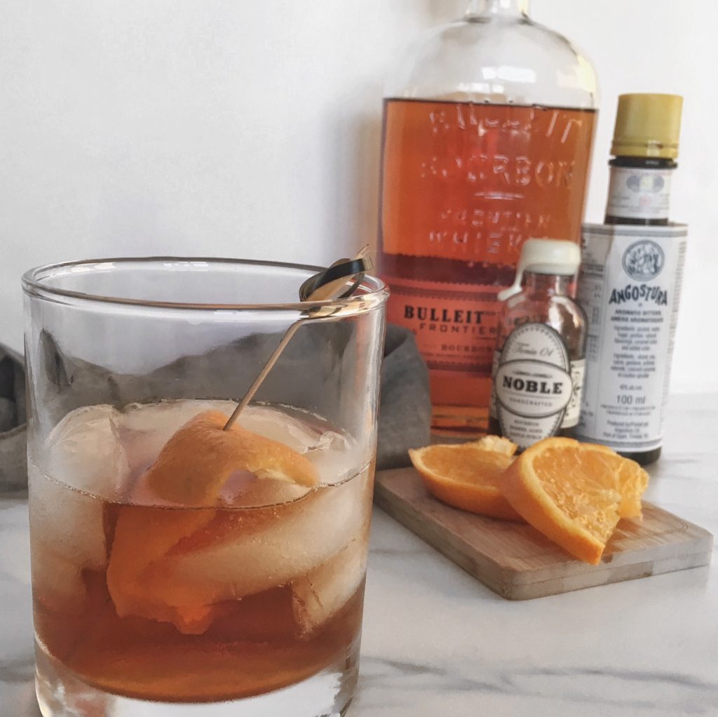 Old fashioned with bulliet and maple syrup