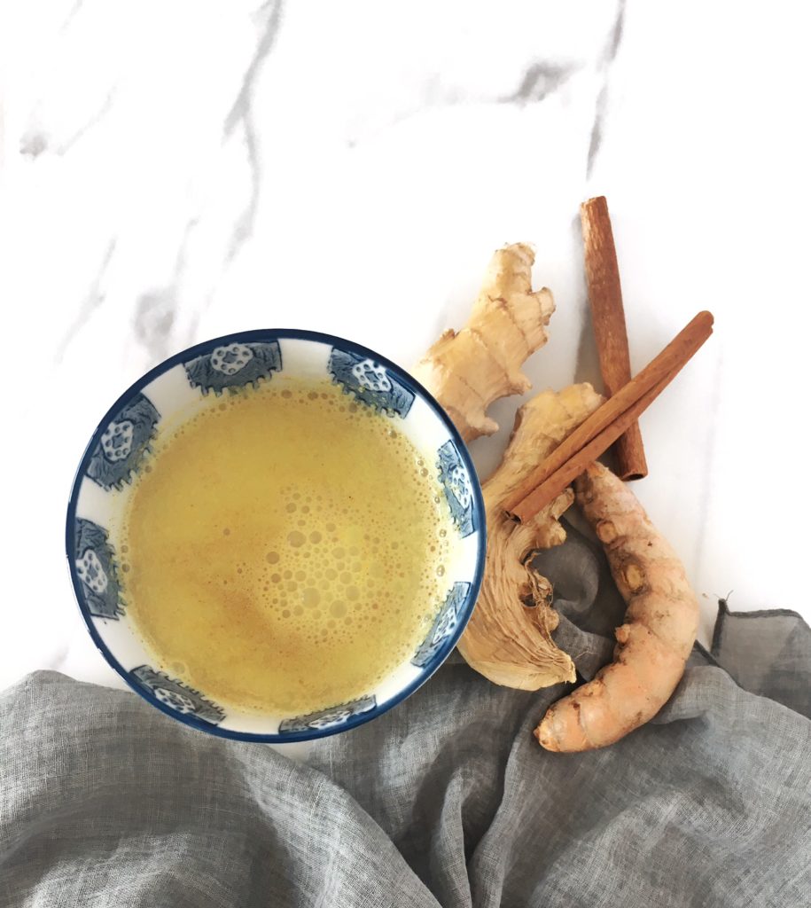 golden milk with turmeric, ginger, and cinnamon