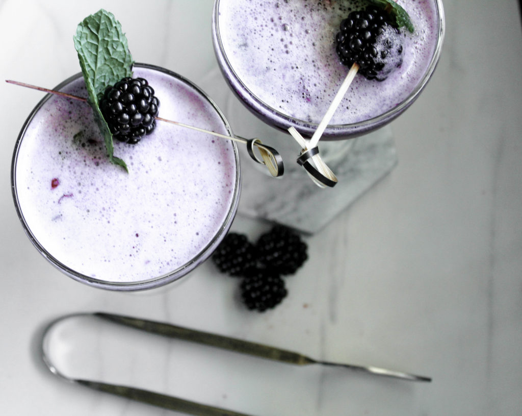 Blackberry mint bourbon sour