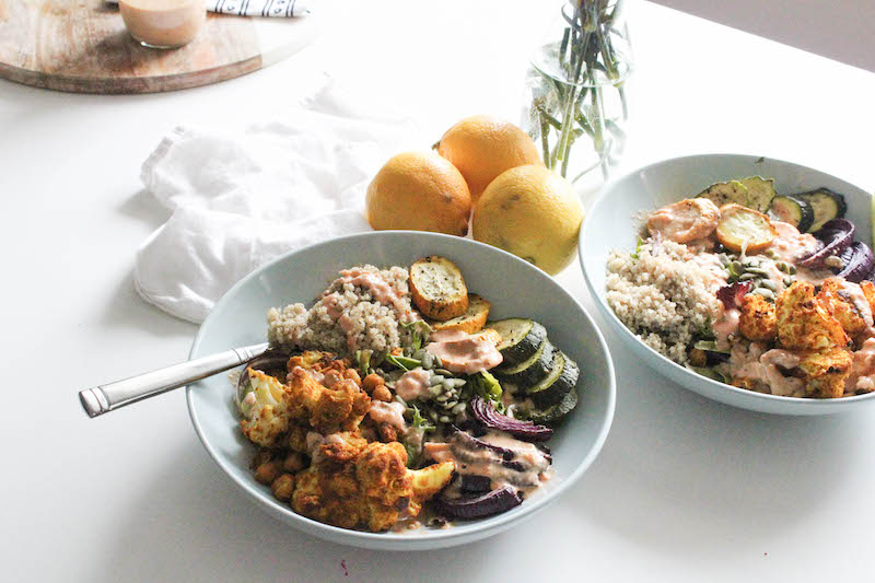 Curried Cauliflower and Chickpea salad bowl