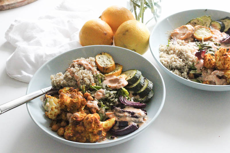 Curried cauliflower and chickpea salad bowl